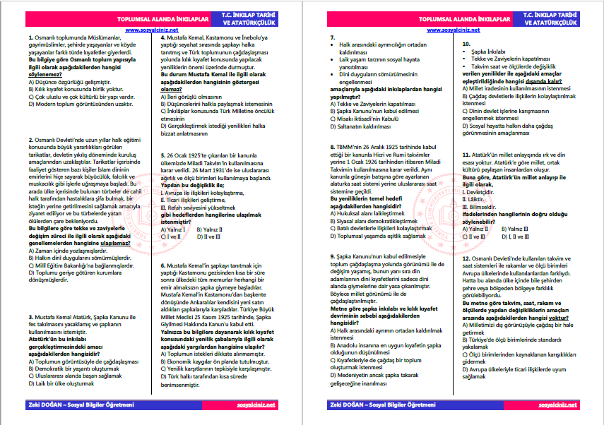 Toplumsal Alanda İnkılaplar Test-1
