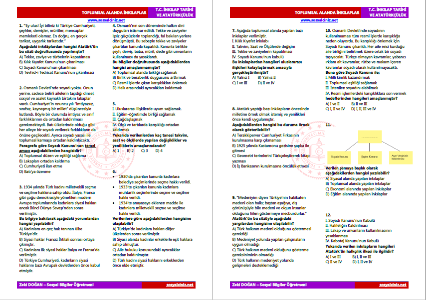 Toplumsal Alanda İnkılaplar Test-2