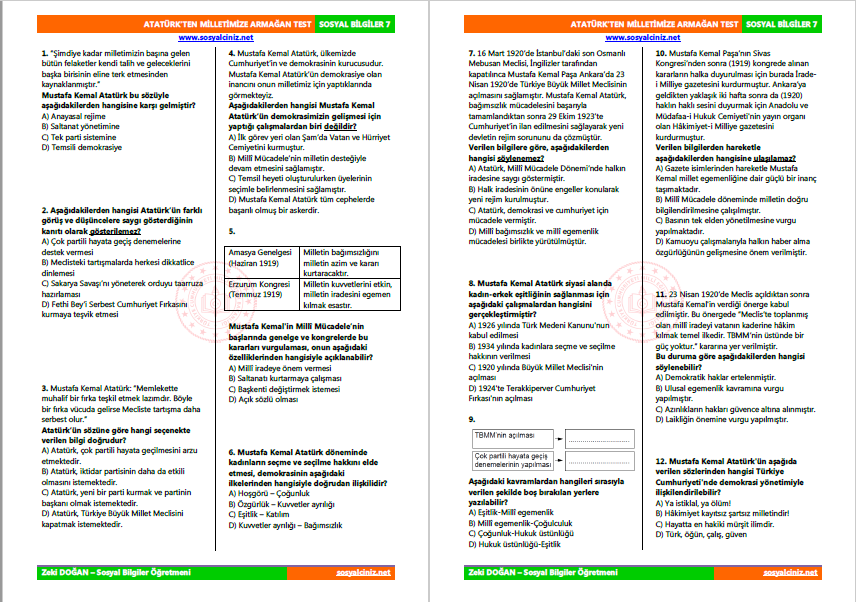 Atatürk’ten Milletimize Armağan Test-1