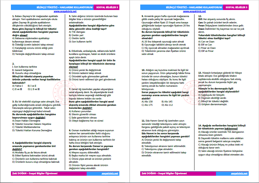 Bilinçli Tüketici Haklarımı Kullanıyorum Test