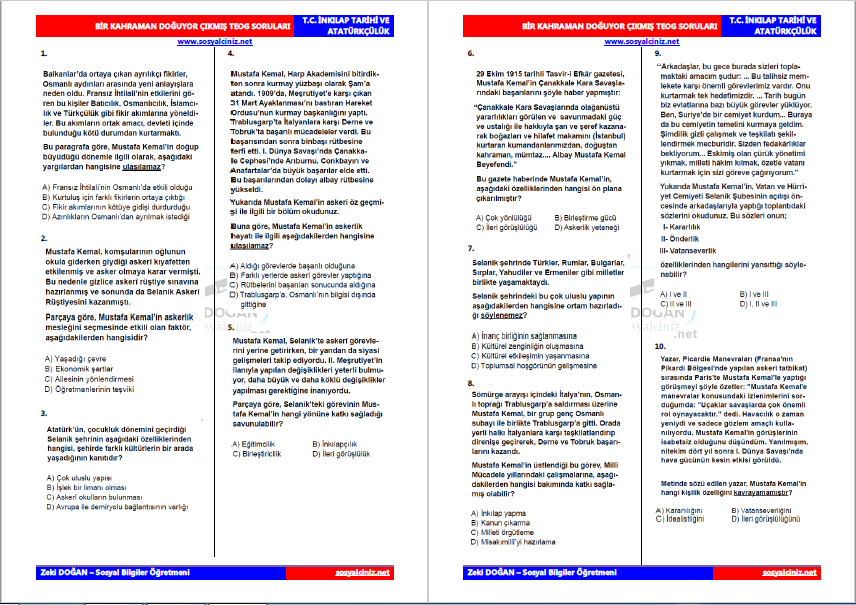Bir Kahraman Doğuyor TEOG Çıkmış Sorular