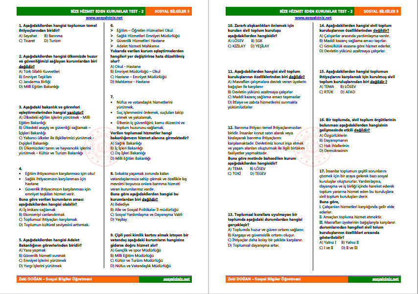 Bize Hizmet Eden Kurumlar Test-2