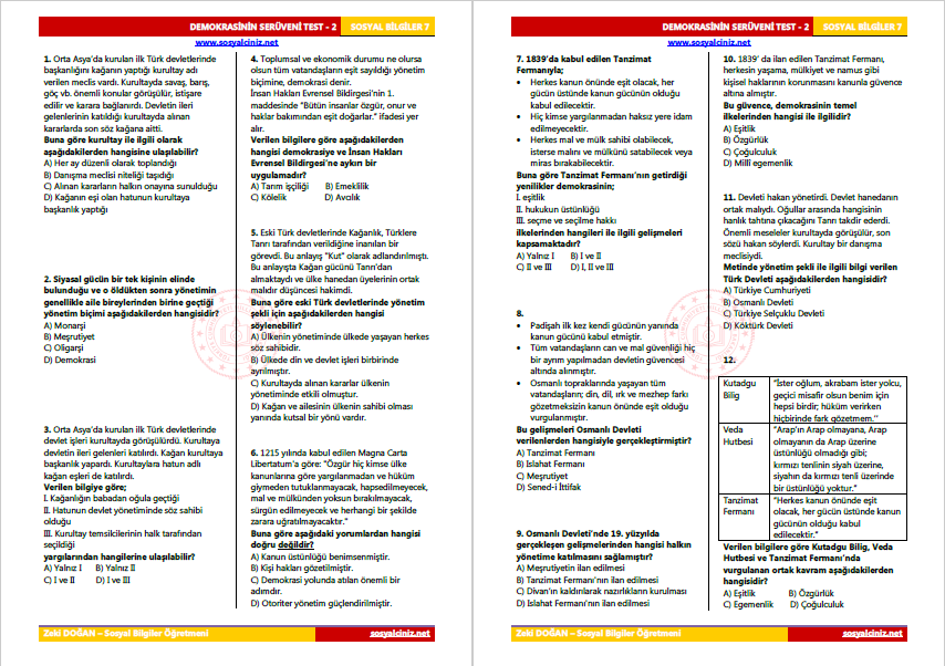 Demokrasinin Serüveni Test 2
