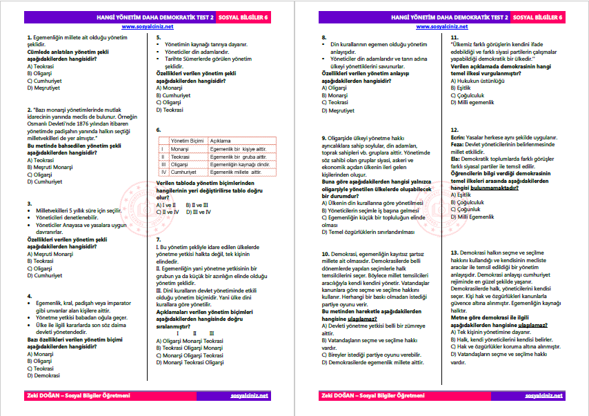 Hangi Yönetim Daha Demokratik Test 2