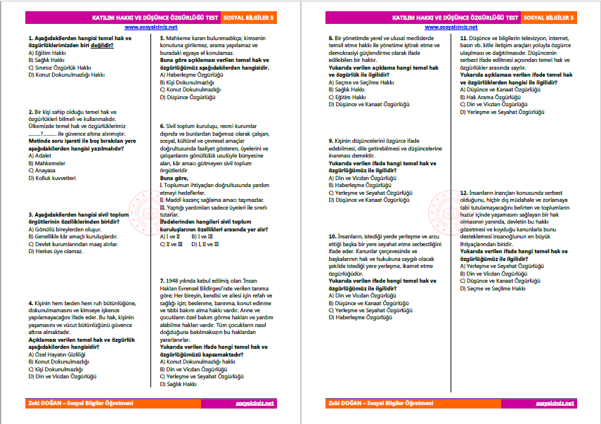 Katılım Hakkı ve Düşünce Özgürlüğü Test-2