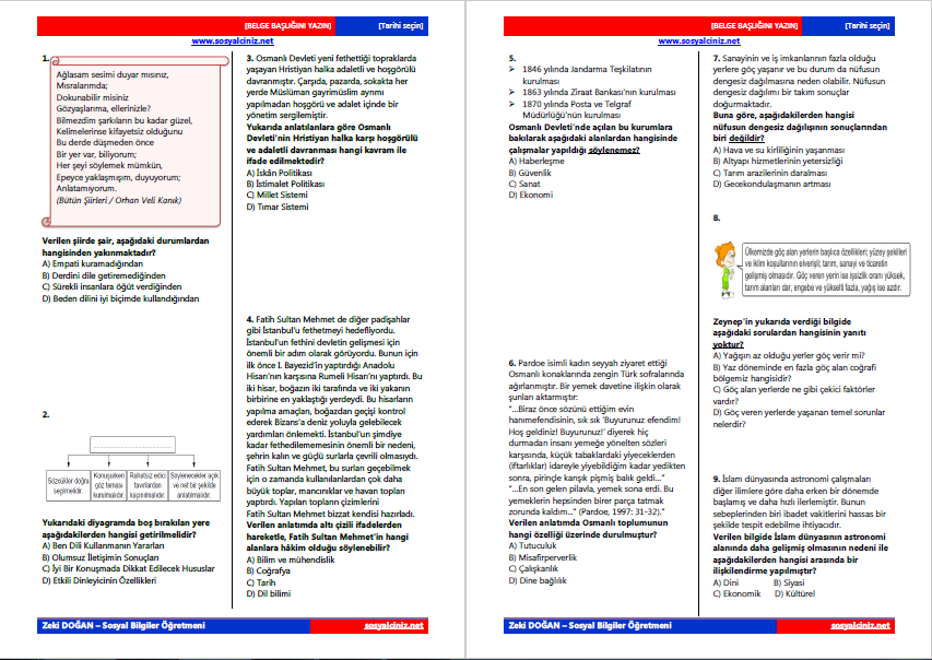 7.Sınıf Sosyal Bilgiler Bursluluk Deneme Sınavı-6
