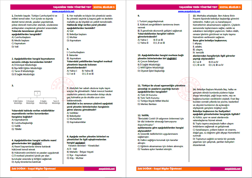 Yaşadığım Yerin Yönetimi Test