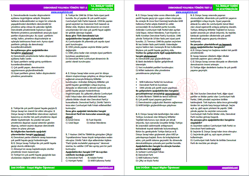 Demokrasi Yolunda Güçlü Adımlar Test-3