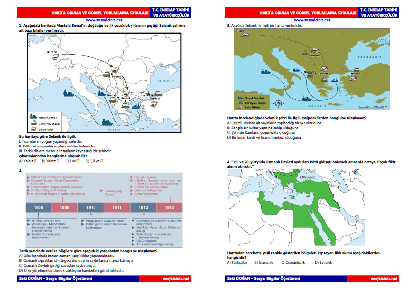 T. C. İnkılap Tarihi Harita Okuma ve Görsel Yorumlama Soruları