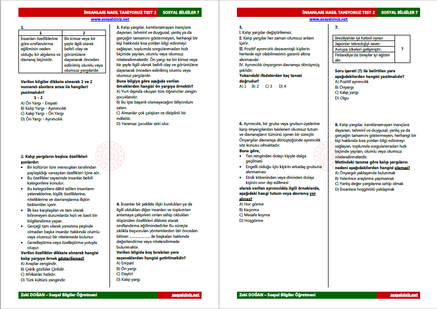 İnsanları Nasıl Tanıyoruz Test-2