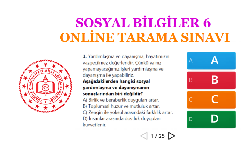 Sosyal Bilgiler 6 Online Genel Tarama Sınavı
