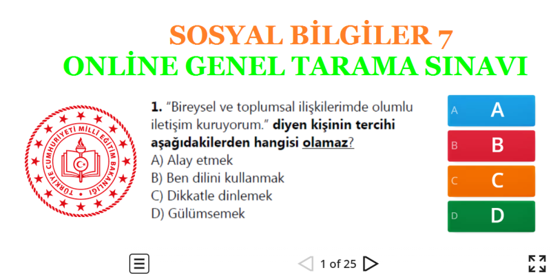 Sosyal Bilgiler 7 Online Genel Tarama Sınavı