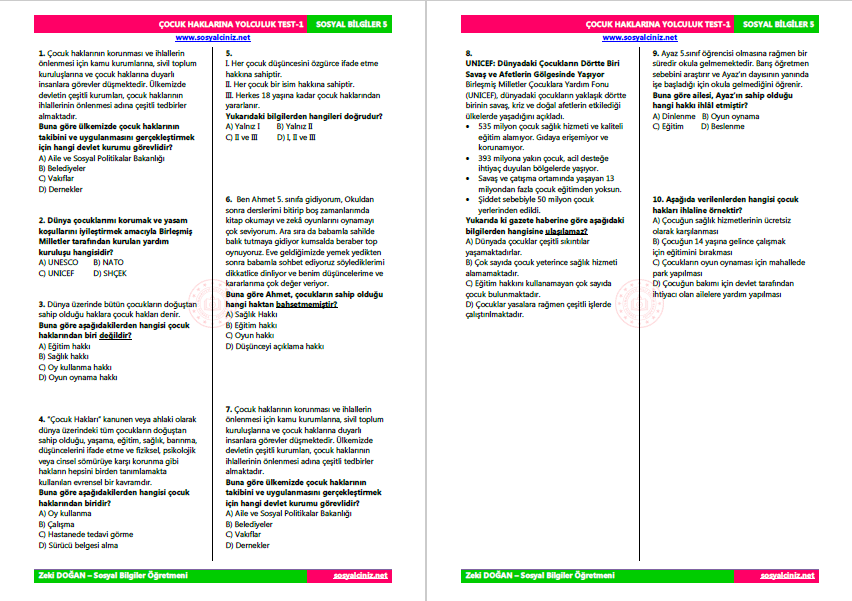 Çocuk Haklarına Yolculuk Test-1