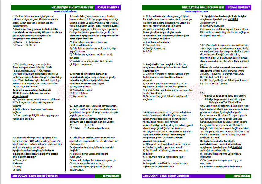 Hızlı İletişim Güçlü Toplum Test