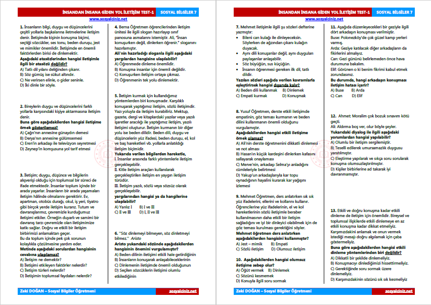 İnsandan İnsana Giden Yol İletişim Test