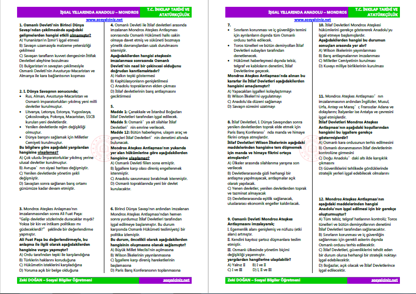 İşgal Yıllarında Anadolu Test
