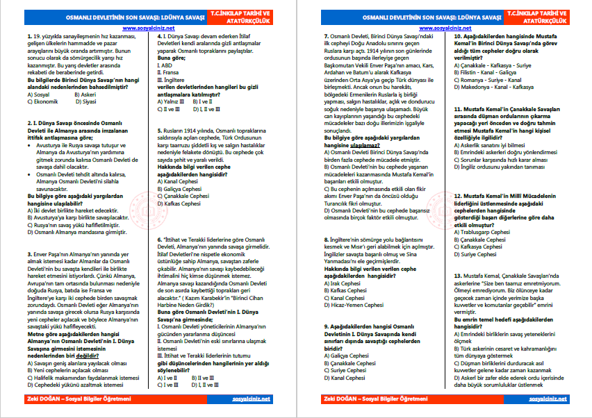 Osmanlı Devletinin Son Savaşı I. Dünya Savaşı