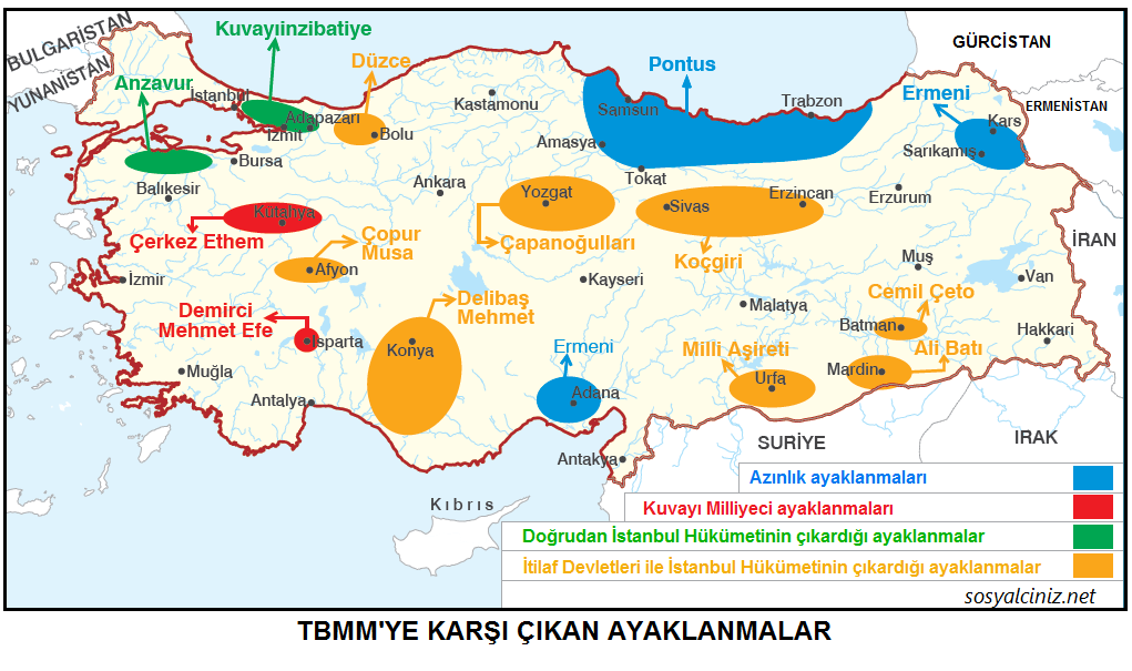 TBMM’ye Karşı Ayaklanmalar Haritası