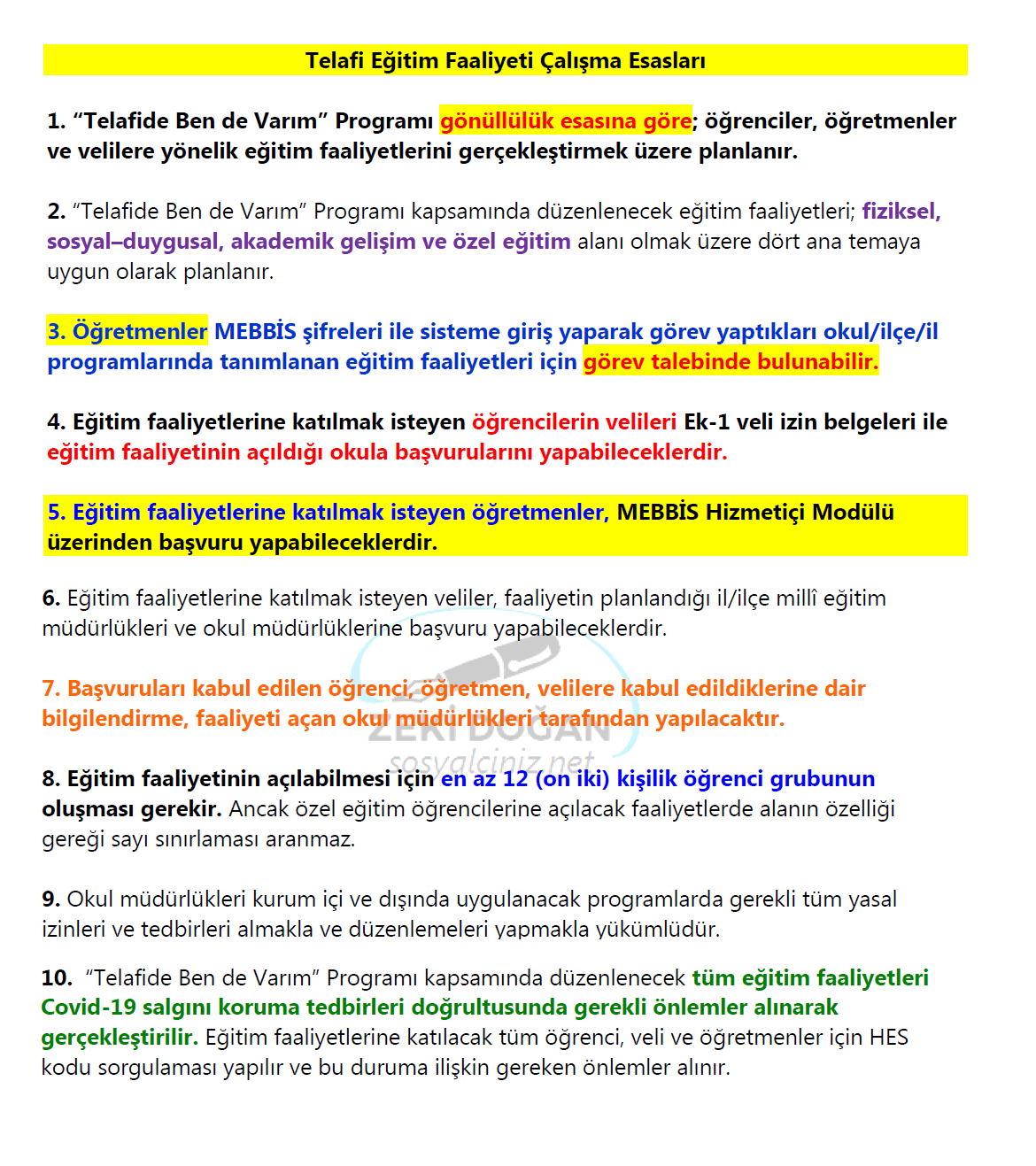 Telafi Eğitim Faaliyeti Çalışma Esasları