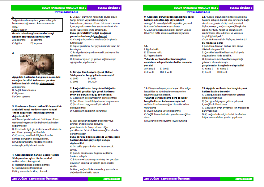 Çocuk Haklarına Yolculuk Test 2