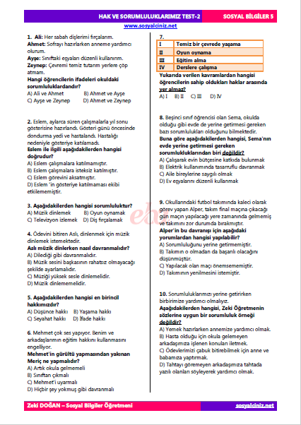 Hak ve Sorumluluklarımız Test 2