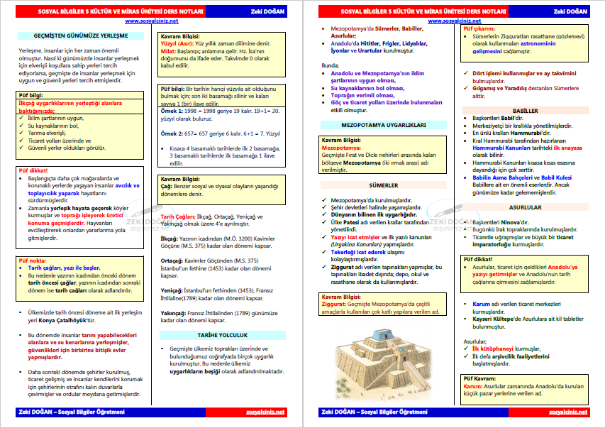 Sosyal Bilgiler 5 Kültür ve Miras Ders Notları
