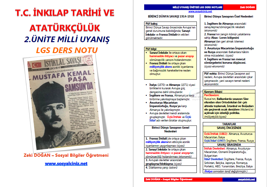 T. C. İnkılap Tarihi 2. Ünite Milli Uyanış LGS Ders Notu