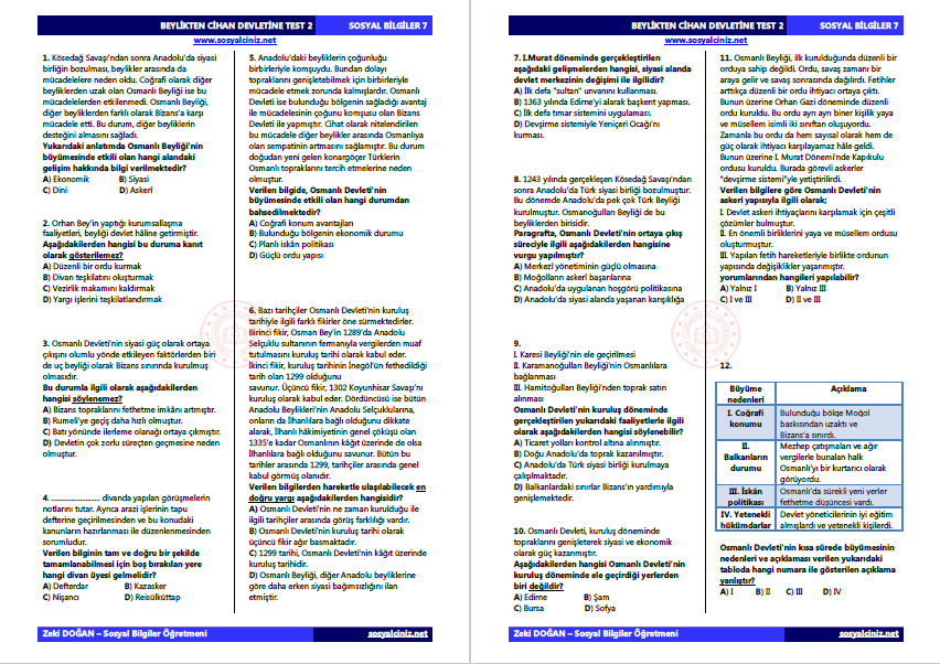 Beylikten Cihan Devletine Test 2