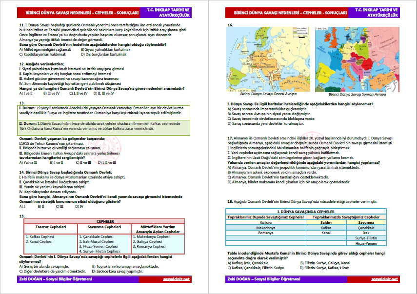 Birinci Dünya Savaşı Test