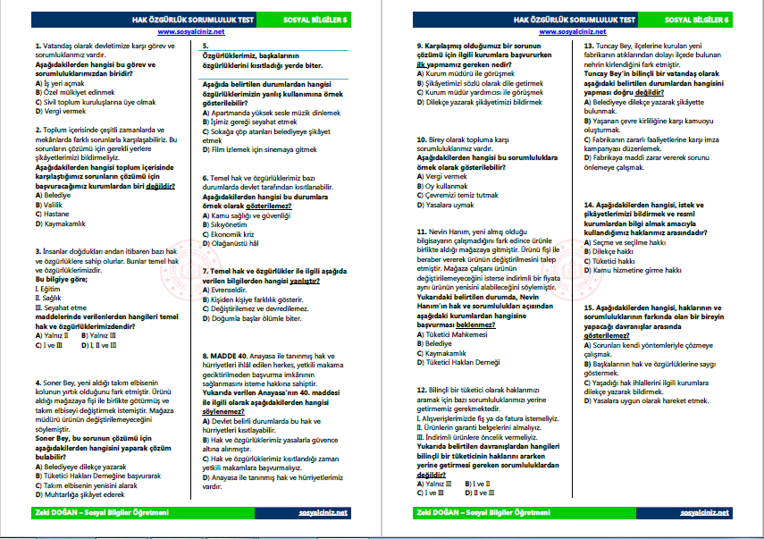 Hak Özgürlük Sorumluluk Test