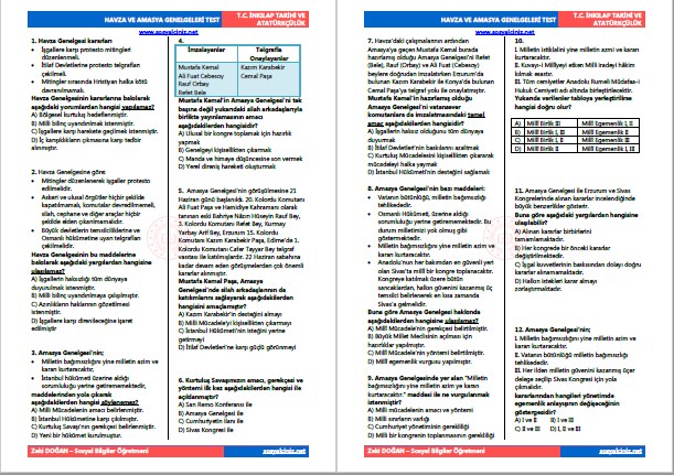 Havza ve Amasya Genelgesi Test