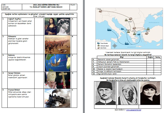 2021-2022 T.C.İnkılap Tarihi BEP 1.Yazılı