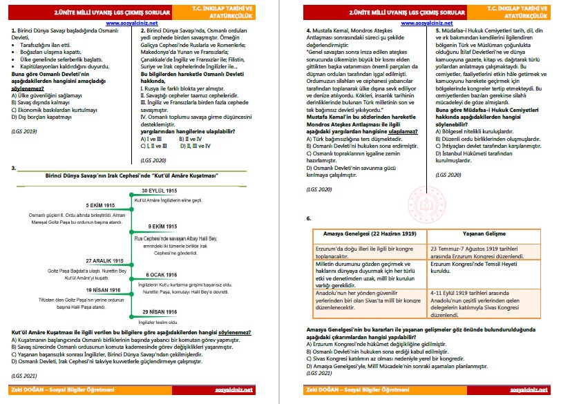 Milli Uyanış LGS Çıkmış Sorular