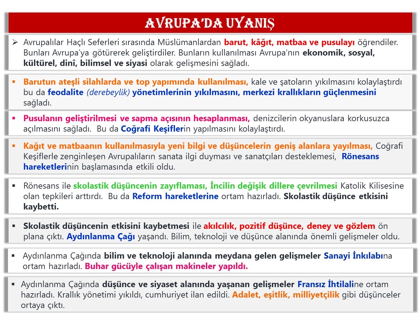 Avrupa’da Uyanış-Yeniçağda Gelişmeler
