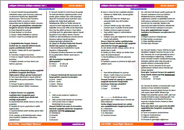 Değişen Dünyada Değişen Osmanlı Test 1