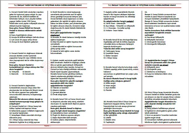 DYK T.C.İnkılap Tarihi Değerlendirme Testi