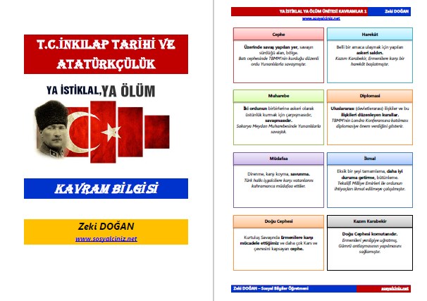 T.C.İnkılap Tarihi Ya İstiklal Ya Ölüm Kavram Bilgisi