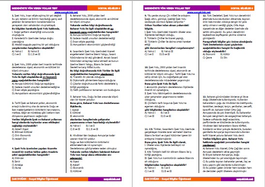 Medeniyete Yön Veren Yollar Test