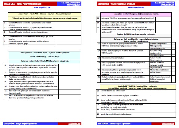Misakı Milli-TBMM’nin Açılması Pekiştirme Etkinliği
