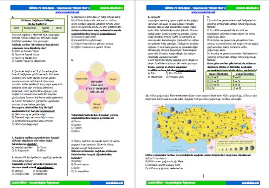 Nüfus ve Yerleşme Test 2