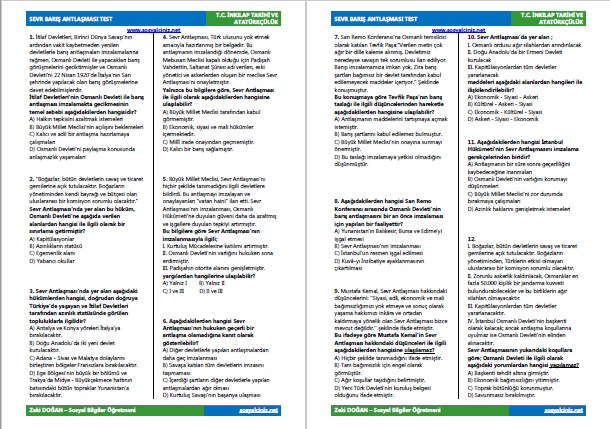 Sevr Barış Antlaşması Test