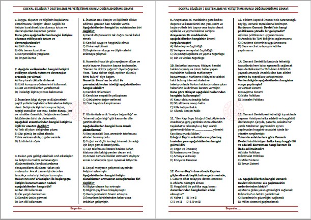 Sosyal Bilgiler DYK Değerlendirme Sınavı ve Analizi