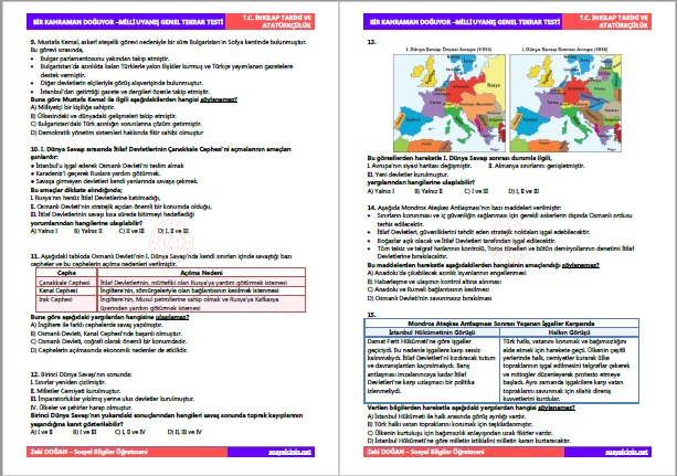 T.C. İnkılap Tarihi İlk 2 Ünite Tarama Testi(35 Soru)