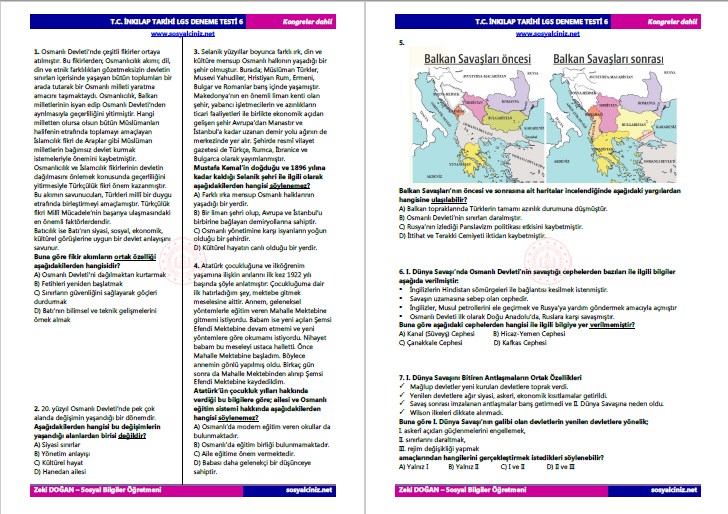 T. C. İnkılap Tarihi LGS Deneme Testi 6