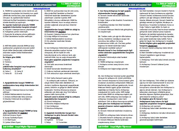 TBMM’ye Karşı İsyanlar-Sevr Antlaşması Test