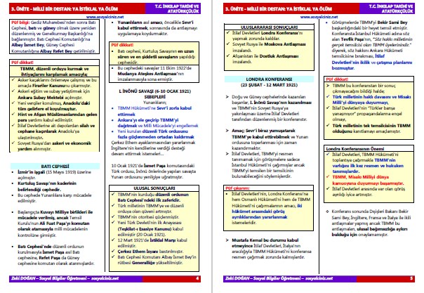 T.C. İnkılap Tarihi Ya İstiklal Ya Ölüm Ders Notları