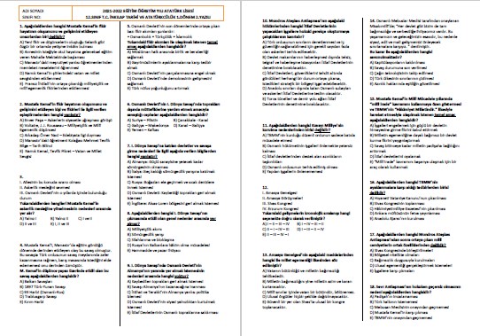 12.Sınıf T.C. İnkılap Tarihi 1.Dönem 2.Yazılı-Test