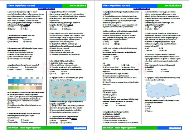 4.Sınıf Sosyal Bilgiler 3.Ünite Tarama Testi