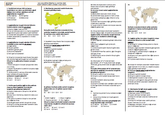 9. Sınıf Coğrafya 1.Dönem 2.Yazılı Sınavı