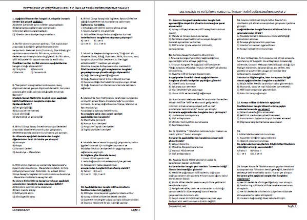 T.C. İnkılap Tarihi DYK Değerlendirme Sınavı ve Analizi